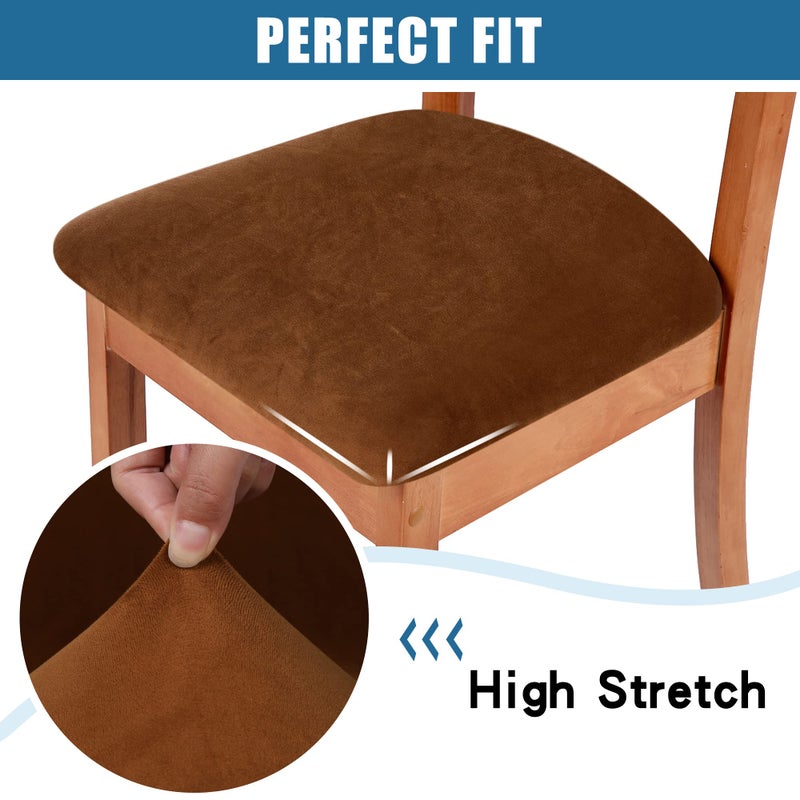 Smiry Velvet Seat Covers for Dining Room Chair Set of 2, Stretch Fit Removable Washable Chair Seat Cushion Protector Slipcovers with Ties, Camel - Image 4